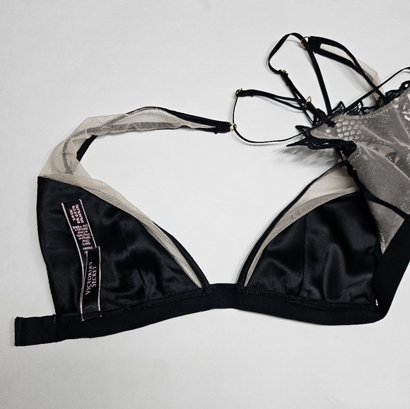 Victoria's Secret Luxe Dragon Lace Bralette Black Satin Mesh Plunging Neck Sz S - Picture 11 of 16